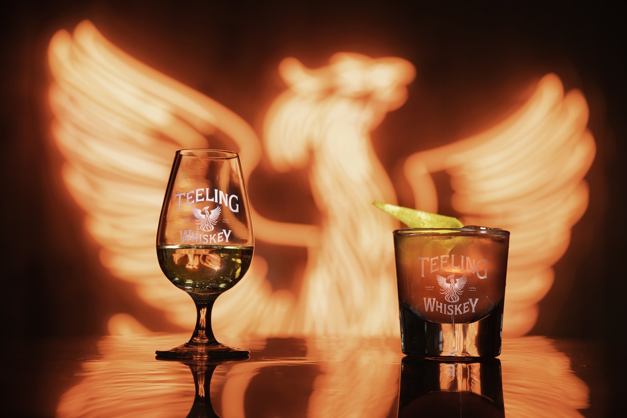 teeling whiskey glasses and logo